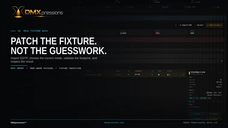 GDTF fixture profile inspection in DMXpressions with channel and geometry information